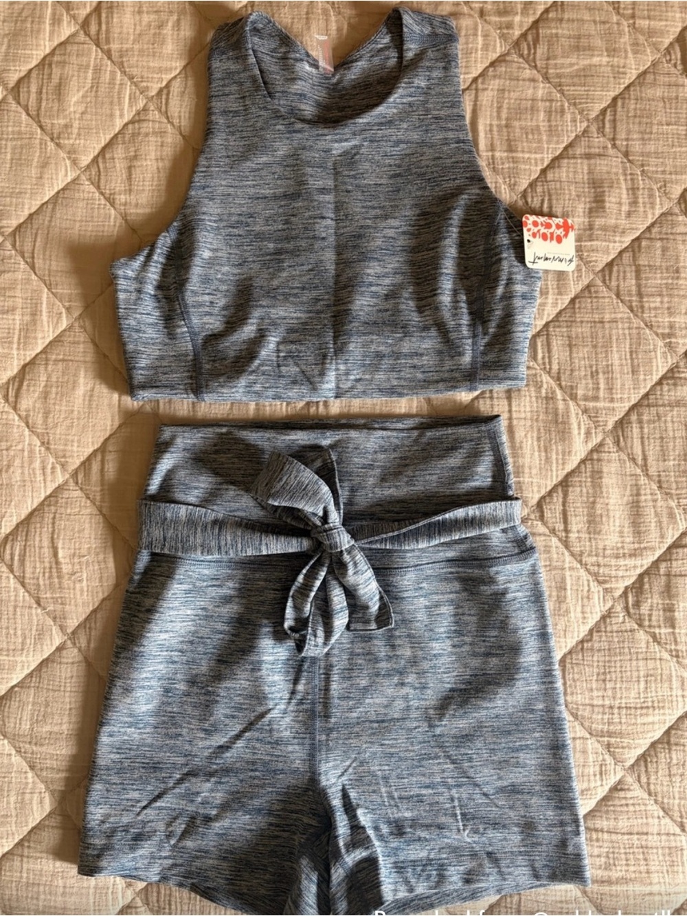 FP Movement by Free People Heathered Gray High-Waist Bike Shorts with Tie